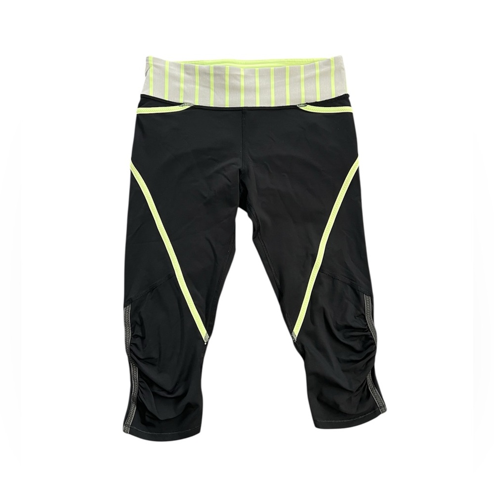 Lululemon Run Pace Crop Pants Black & Yellow Athletic Capris Leggings Size 6